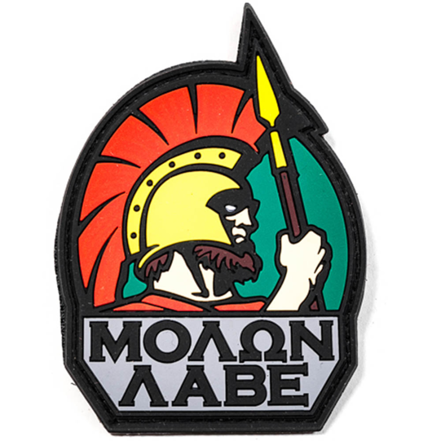 Нашивка PVC/ПВХ с велкро "MOLON LABE. Spartan", полноцветный на черном, 80х110мм