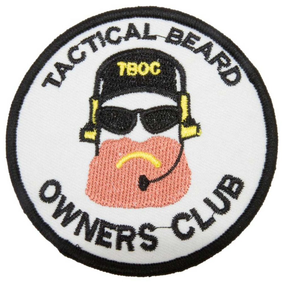 Нашивка на липучке "Tactical Beard Owners Club" белая, круглая