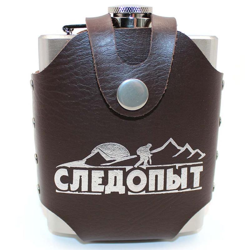 Фляжка Следопыт Freezly в кожаном чехле коричневый 200 мл