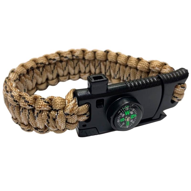 Браслет Следопыт из паракорда со свистком компасом лезвием и огнивом бежевый