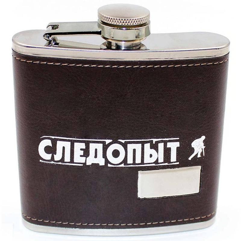 Фляжка Следопыт Browny в кожаном оплете коричневый 180 мл