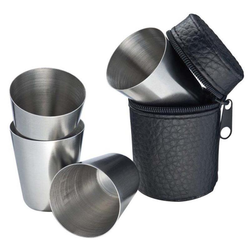 Рюмка Следопыт в кожаной тубе 20 мл 4 шт