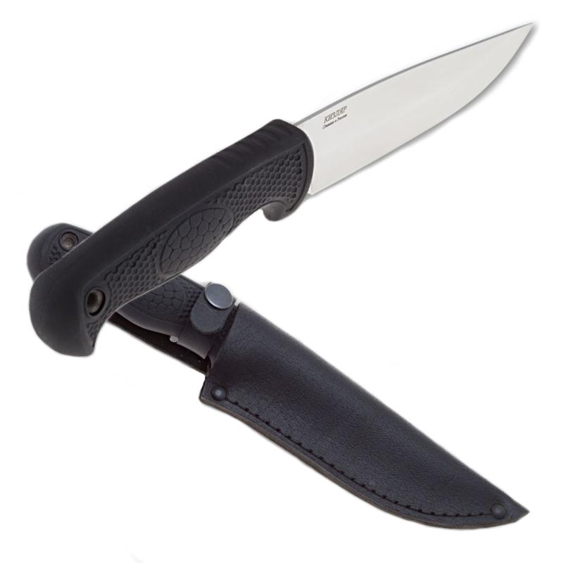 Нож разделочный Кизляр Линь стоунвош серый рукоять эластрон черный